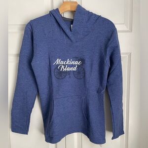 Anvil Blue Hoodie with Mackinac Island Design